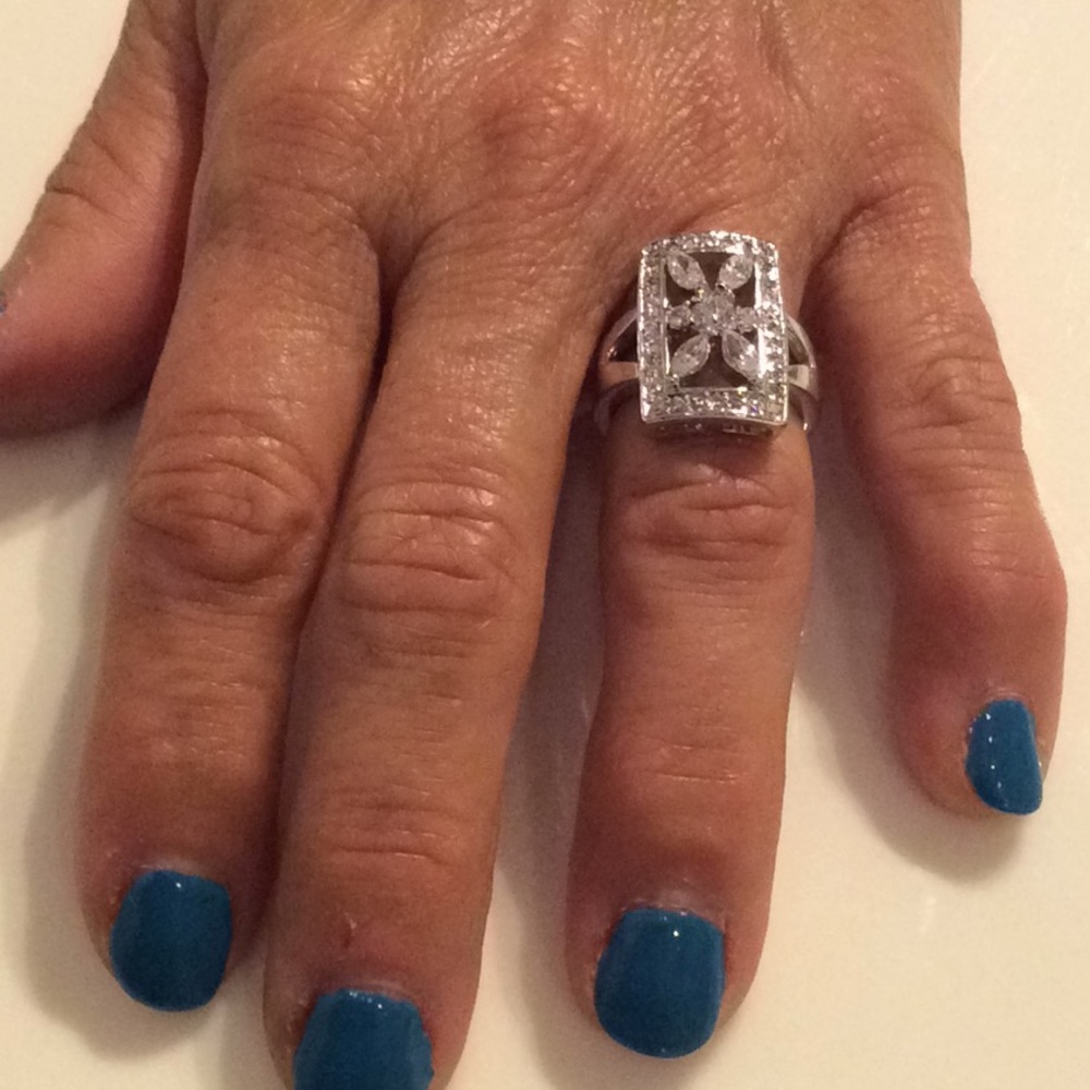 Womens Cz Sterling Silver Rectangular Ring - image 1